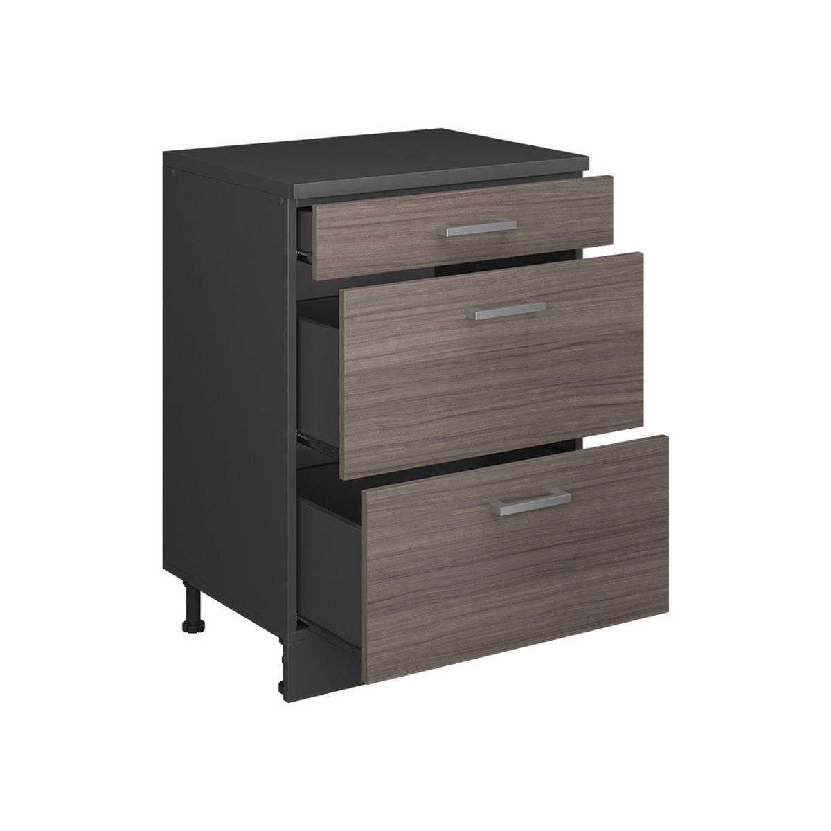 KUHINJSKA OMARA ZA POŠEVNE STREHE R-Line, Žlahtna siva, 60 cm brez naklona z 3 predaloma - siva/antracit, leseni material (60/83.8/46cm) - Vicco