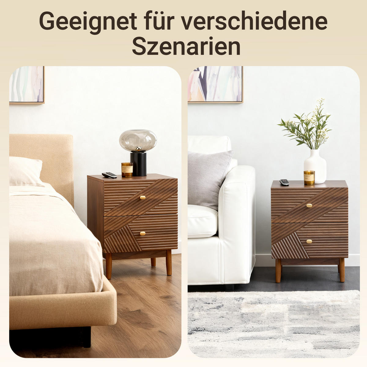 NACHTTISCH mit 2 Schubladen, Natur - Naturfarben, Holzwerkstoff (45/58/40cm) - SoBuy