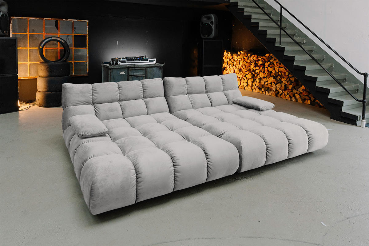 BIG SOFA VIVIEN Silber Velvet - Silberfarben/Schwarz, Kunststoff/Textil (296/85/178cm) - KAWOLA