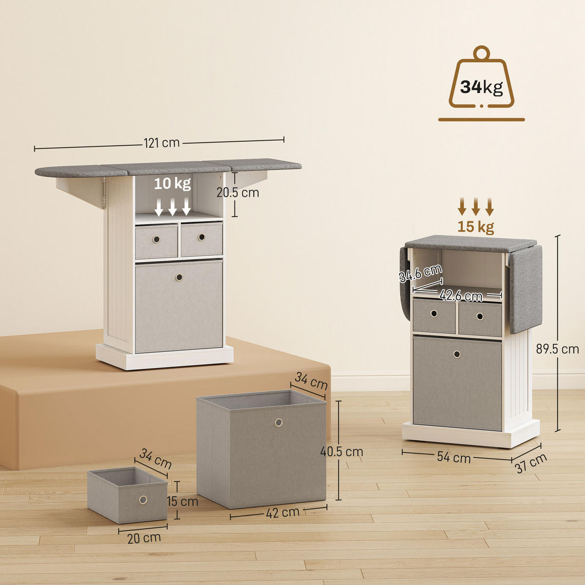 BÜGELBRETTSCHRANK Weiß 1 Stück - Weiß, Holzwerkstoff (37/89.5/121cm) - GiPP