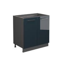 SPÜLENUNTERSCHRANK Fame-Line Dunkelblau Hochglanz 80 cm mit Regal ohne AP - Anthrazit/Dunkelblau, Holzwerkstoff (80/82/51.6cm) - Vicco