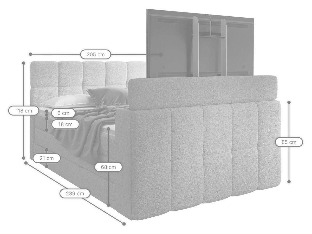 BOXSPRINGBETT Madison 3 creme 200/200 H2/H3 mit TV-Lift - Creme, Textil (200/200cm) - wonello