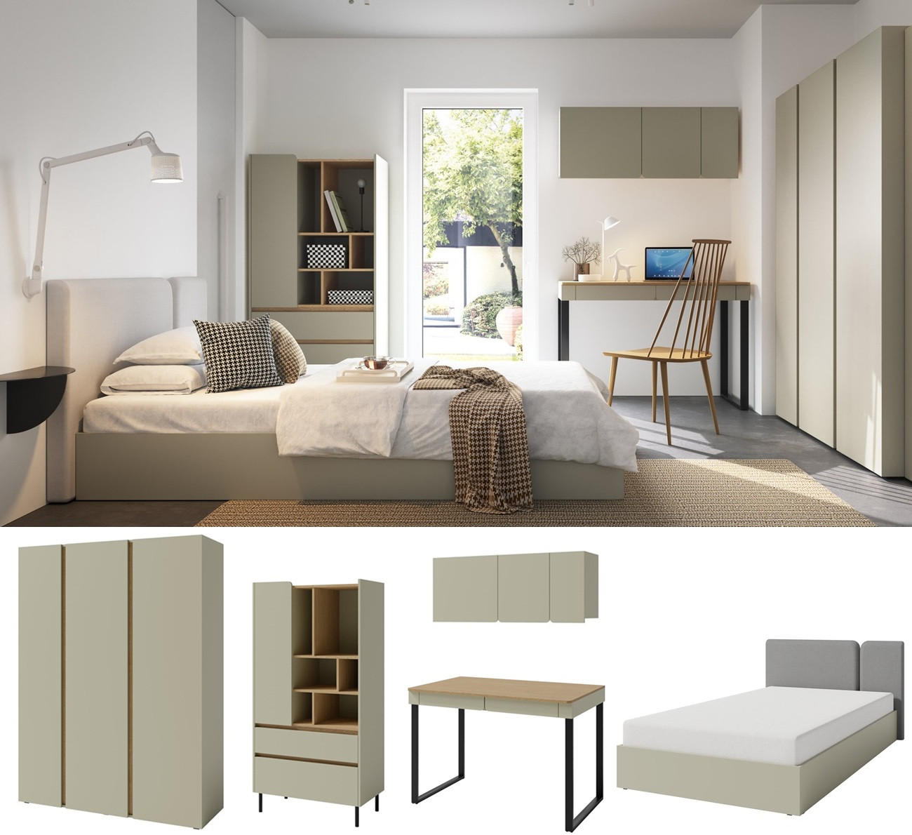 JUGENDZIMMER Laris Set A mit Bett 120 x 200 - Eukalyptus / Eiche Baltic Dune - Eukalyptusholzfarben/Eichefarben, Holzwerkstoff/Metall (90/50/195cm) - QMM TraumMöbel