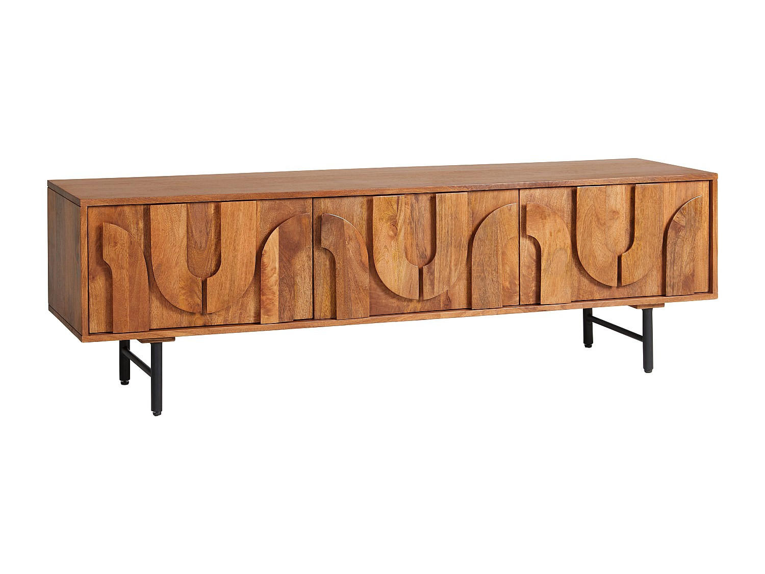 TV-MÖBEL mit 3 Türen - Mangoholz & schwarzes Metall - Holzfarben - MIZORAM - Naturfarben, Holz (160/50/40cm) - Vente-Unique
