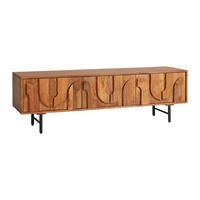TV-MÖBEL mit 3 Türen - Mangoholz & schwarzes Metall - Holzfarben - MIZORAM - Naturfarben, Holz (160/50/40cm) - Vente-Unique