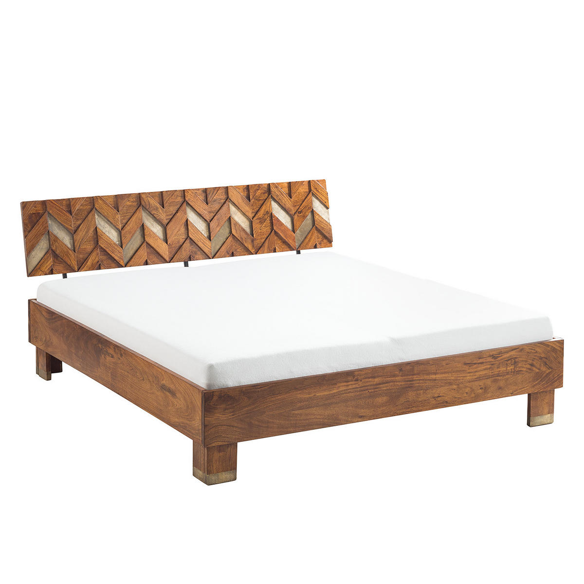 MASSIVHOLZBETT - Akazie massiv / Metall - Braun/Akaziefarben, Holz (180/200cm) - home24