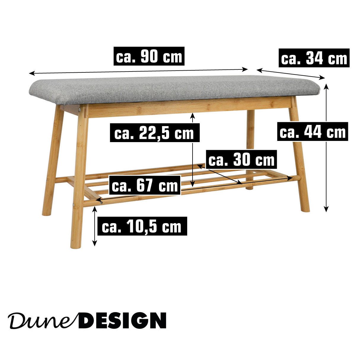 SITZBANK-SCHUHREGAL 90/34/44 cm, Hellgrau - Grau, Kunststoff (34/44/90cm) - Dunedesign
