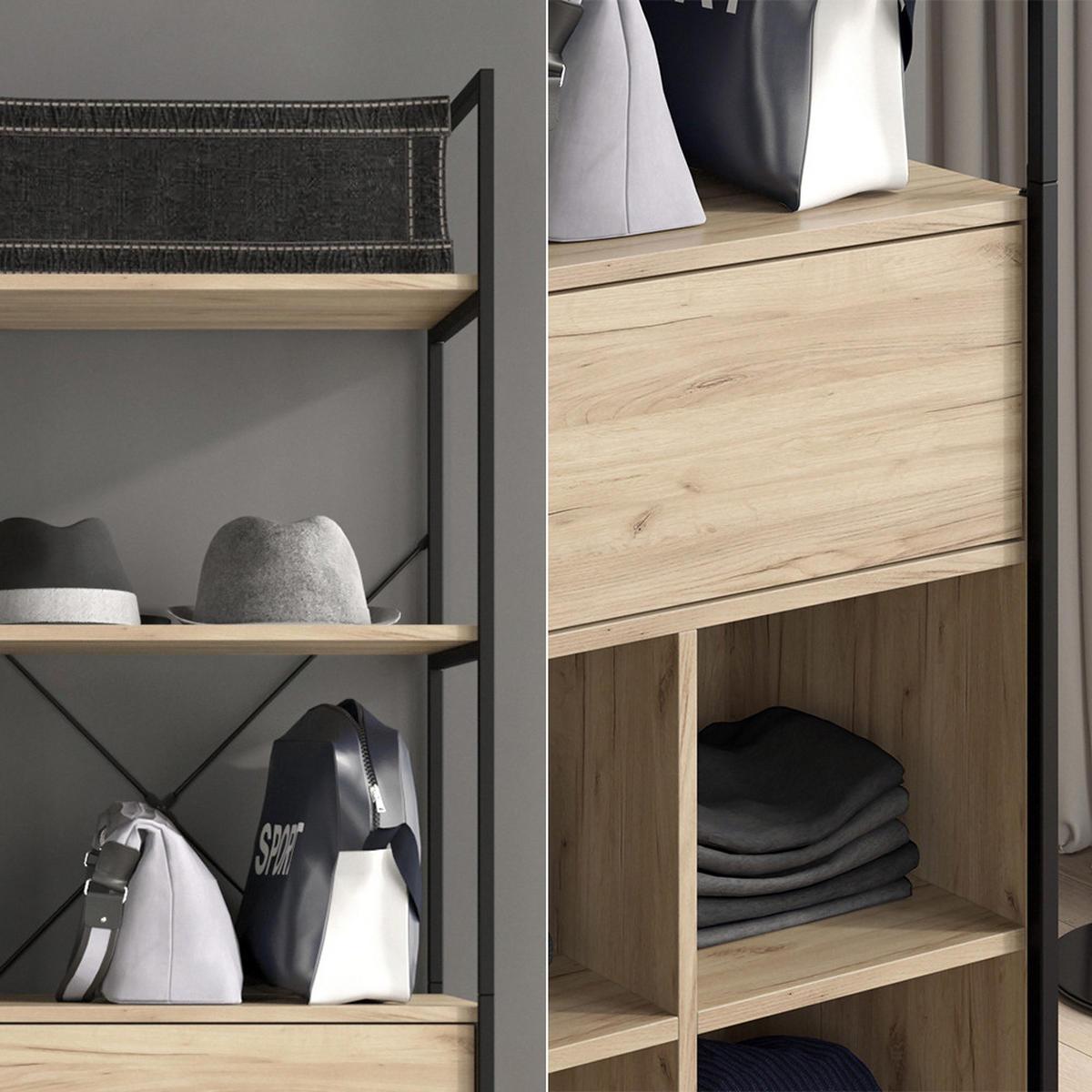 ŠATNÍ SKŘÍŇ Enya Dřevo - přírodní/černá, kompozitní dřevo (60/180/40cm) - Vicco