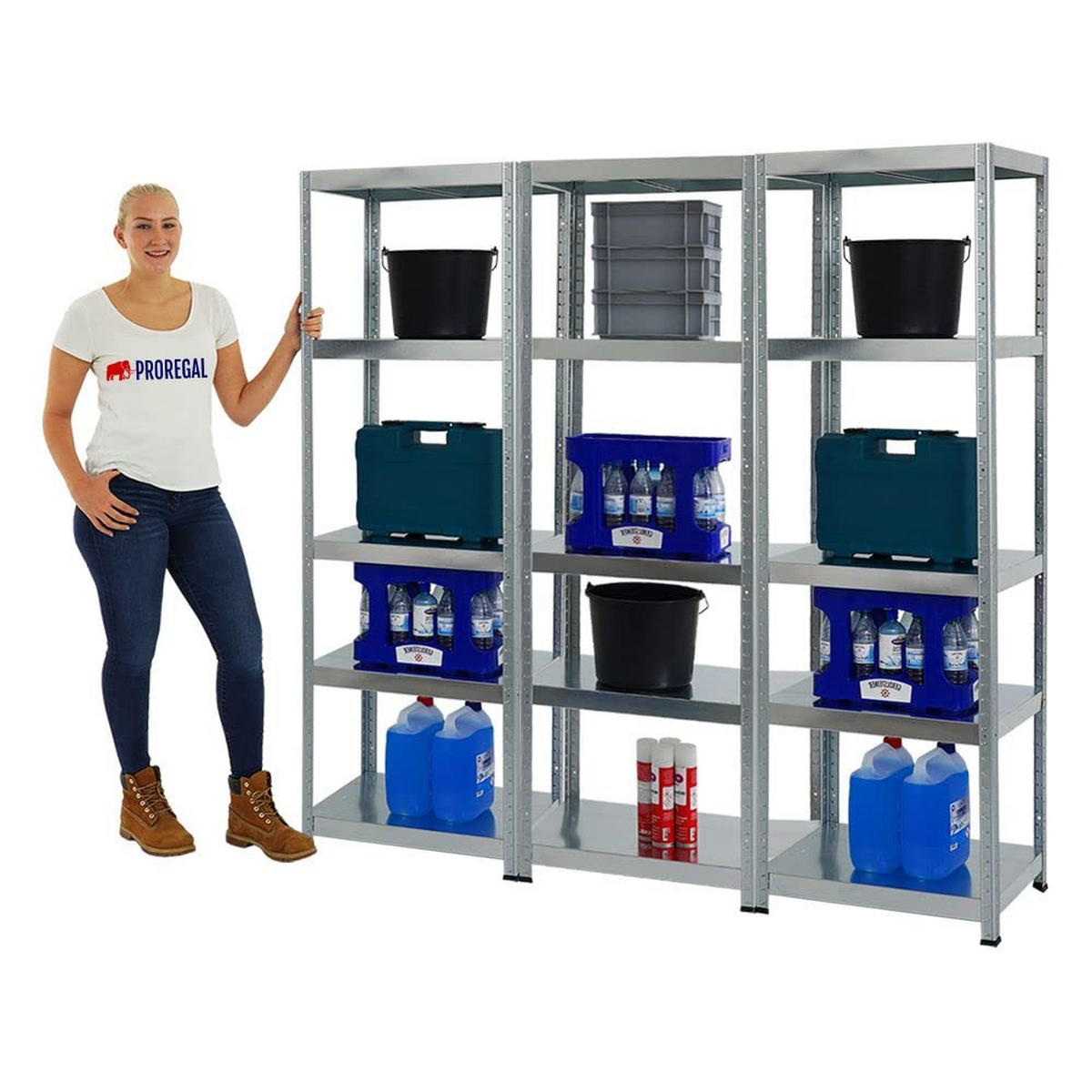 SCHWERLASTREGAL Steel Eagle 3er-Set mit 3x 180x60x40 cm Fachlast 130 kg Verzinkt - Silberfarben, Metall (180/180/40cm) - PROREGAL