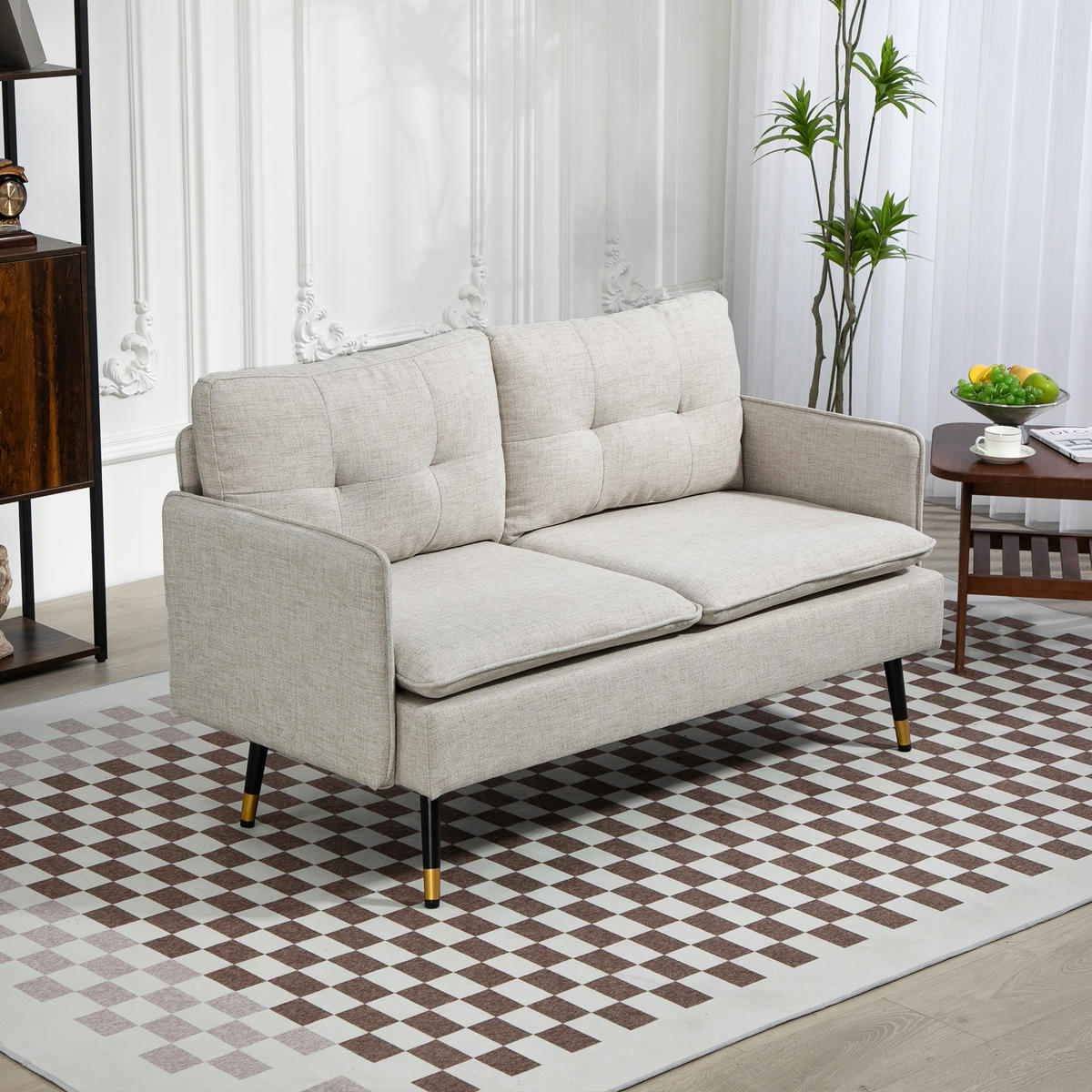 LEINENSOFA, 2-sitzig Stahlbeine weiche Kissen, cremeweiß - Grau, Textil (68/80/139cm) - Vallsero