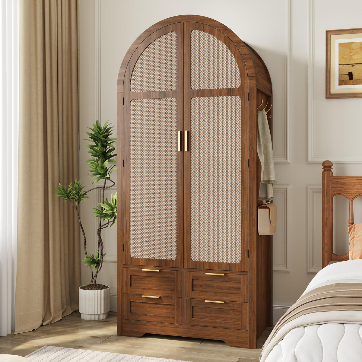 KLEIDERSCHRANK Gebogene Türen Stauraum Schubladen Schlafzimmer - Walnussfarben, Holzwerkstoff (50/179/80cm) - FLIEKS