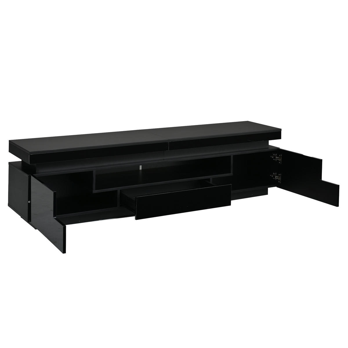 TV-SCHRANK 175/38/45 cm Schwarz Hochglanz mit LED und 1 Schublade - Schwarz, Holzwerkstoff (175/45/38cm) - Oxeza