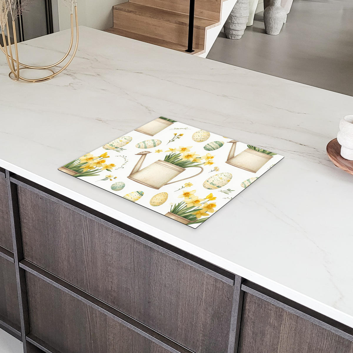 HERDABDECKPLATTE Gießkanne - Blumen - Eier Abdeckung Ceranfeld 58.3x51.3 cm - Weiß, Kunststoff (58.3/51.3/0.2cm) - MuchoWow