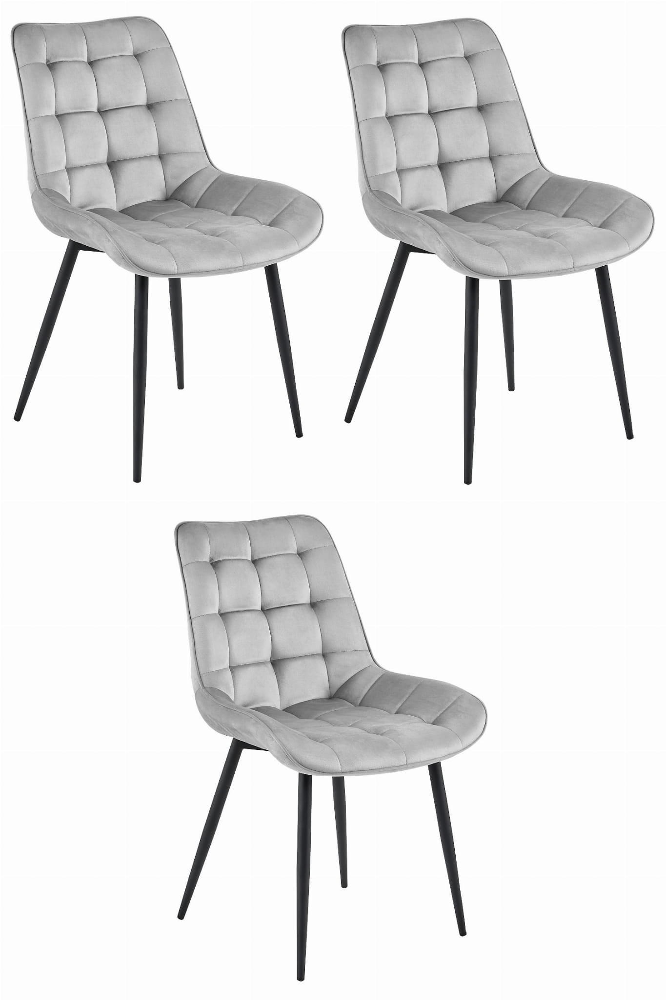 ESSZIMMERSTUHL 3-er Set BERA silbergrauer Sitz, schwarze Beine - Silberfarben/Schwarz, Textil (54/88/60cm) - Valora