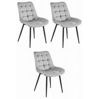 ESSZIMMERSTUHL 3-er Set BERA silbergrauer Sitz, schwarze Beine - Silberfarben/Schwarz, Textil (54/88/60cm) - Valora
