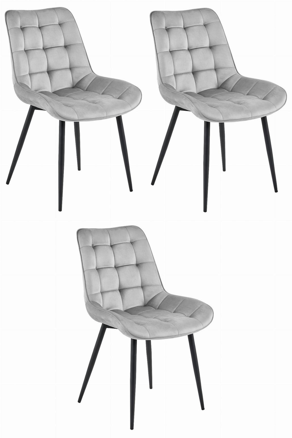 ESSZIMMERSTUHL 3-er Set BERA silbergrauer Sitz, schwarze Beine - Silberfarben/Schwarz, Textil (54/88/60cm) - Valora