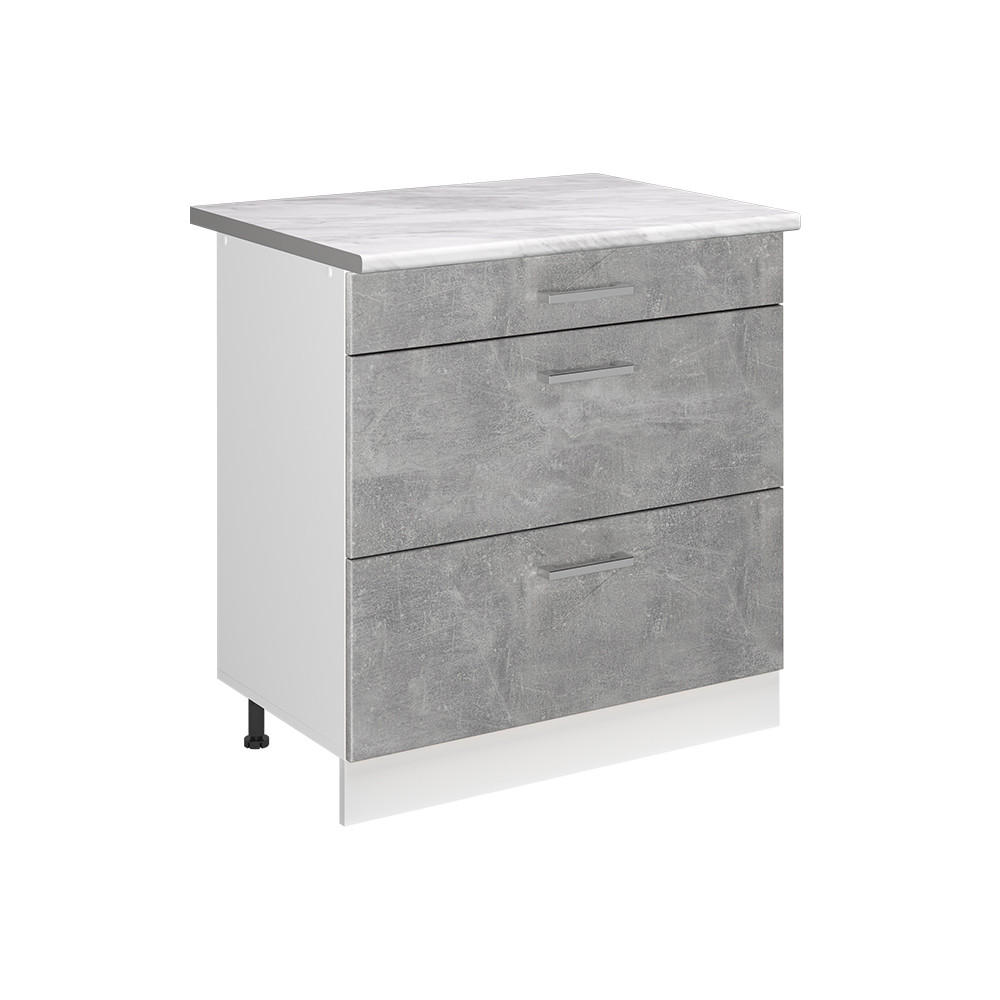 KUCHYNSKÁ SPODNÁ SKRINKA R-Line, betón/biely, 80 cm s 3 zásuvkami Marmori työtaso - sivá/biela, kompozitné drevo (80/81.6/60cm) - Vicco