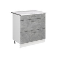 KUCHYNSKÁ SPODNÁ SKRINKA R-Line, betón/biely, 80 cm s 3 zásuvkami Marmori työtaso - sivá/biela, kompozitné drevo (80/81.6/60cm) - Vicco