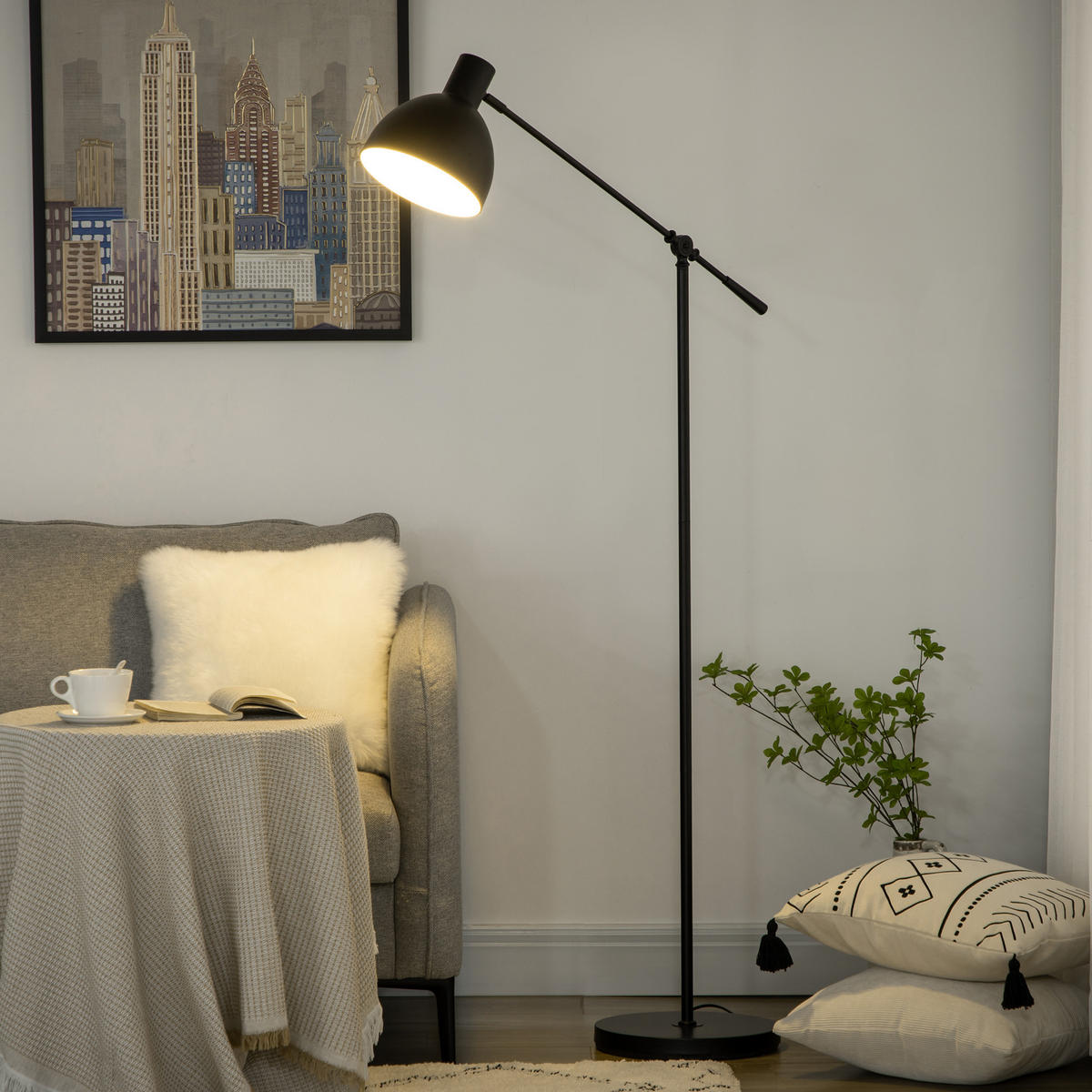 STEHLAMPE höhenverstellbar, 40 W Stehleuchte exkl. Leuchtmittel mit E27 Sockel - Schwarz, Metall (30/30/131cm) - HOMCOM
