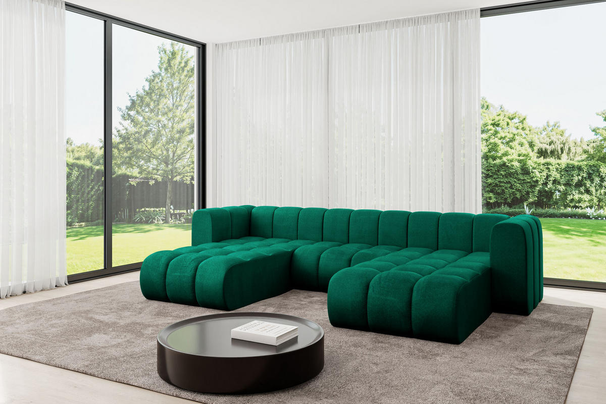WOHNLANDSCHAFT modulares Sofa Joren-U1 - 319x177x70 cm Grün - Dunkelgrün, Holzwerkstoff/Textil (319/70/177cm) - ALTDECOR