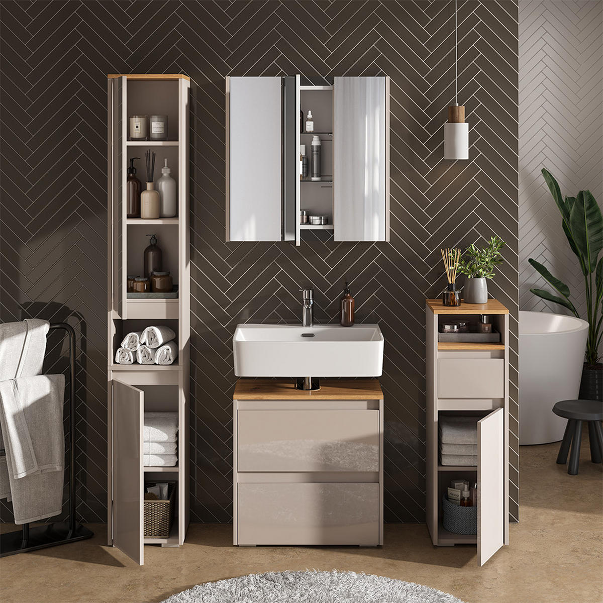 KOUPELNOVÝ NÁBYTEK Majest Kašmír/Řemeselné - kašmírová/světle šedá, kompozitní dřevo (60.1/62/30.1cm) - Vicco