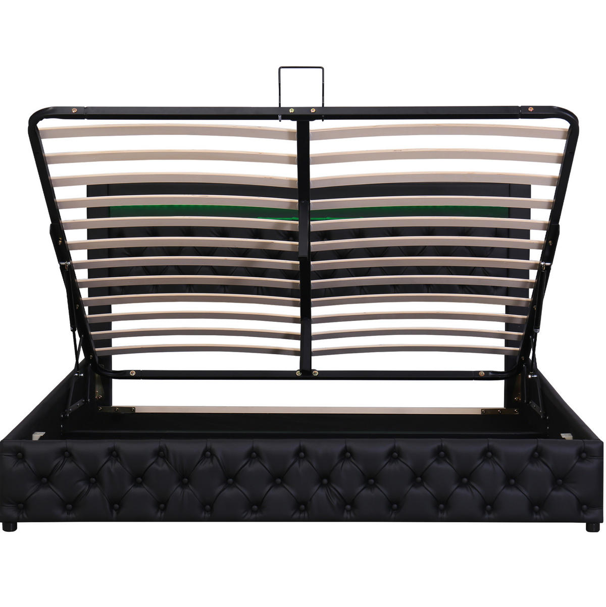 POLSTERBETT aus PU 180x200 cm Schwarz mit Bettkasten, LED-Beleuchtung und Lattenrost - Schwarz, Leder (180/200cm) - IVMEU