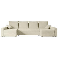 WOHNLANDSCHAFT mit Schlaffunktion und Bettkasten ALESIA-U 301x140x90 cm Beige Bouclé - Beige/Silberfarben, Holzwerkstoff/Kunststoff (301/90/140cm) - ALTDECOR