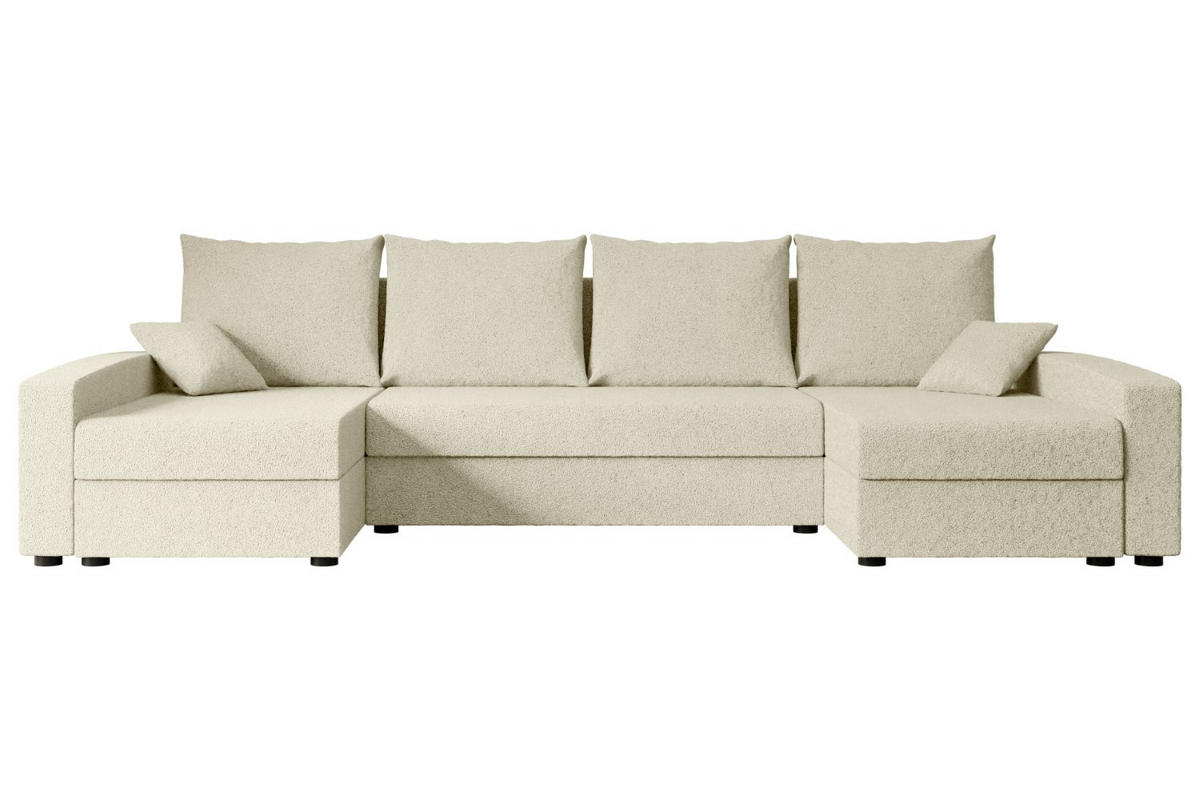 WOHNLANDSCHAFT mit Schlaffunktion und Bettkasten ALESIA-U 301x140x90 cm Beige Bouclé - Beige/Silberfarben, Holzwerkstoff/Kunststoff (301/90/140cm) - ALTDECOR