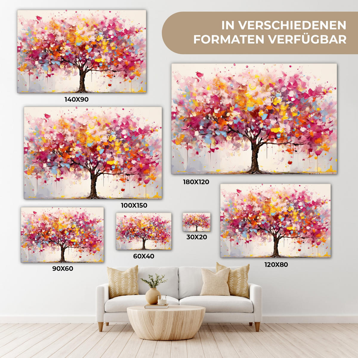 LEINWANDBILD Aquarell - Baum - Kunst - Abstrakt Wanddeko 90x60 cm - Multicolor, Textil (90/60cm) - MuchoWow