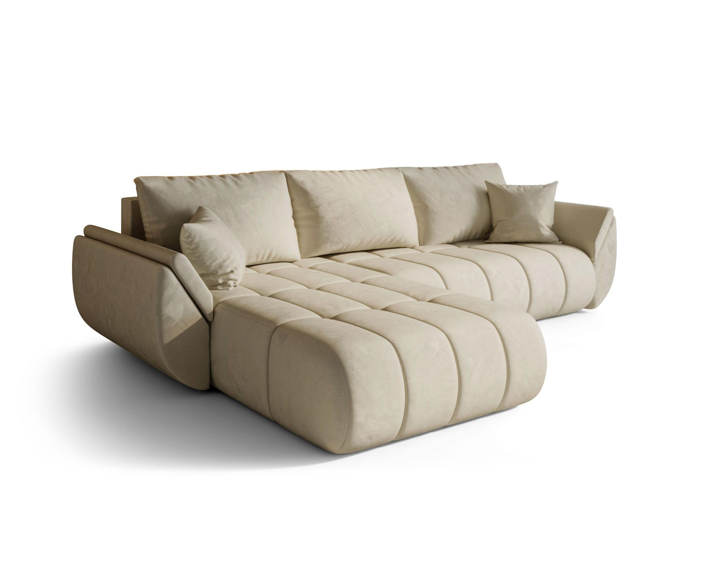 ECKSOFA SYDNEY PREMIUM links beige Velours Monolith 2 - Schlaffunktion, Bettkasten - Beige, Textil (280/184cm) - Cornero