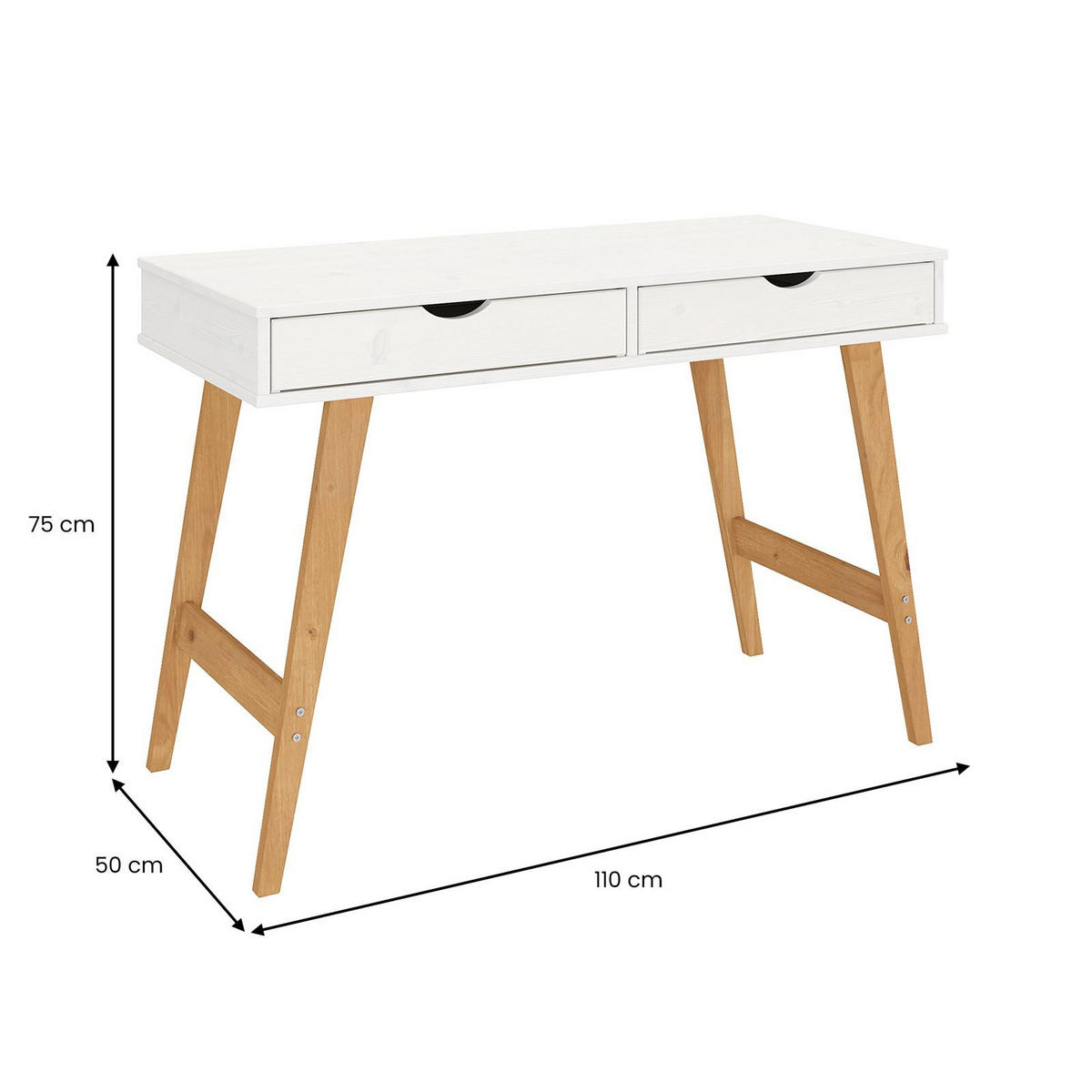 SCHREIBTISCH MILO weiß/Eiche - Eichefarben/Weiß, Holz (50/110/75cm) - IDIMEX