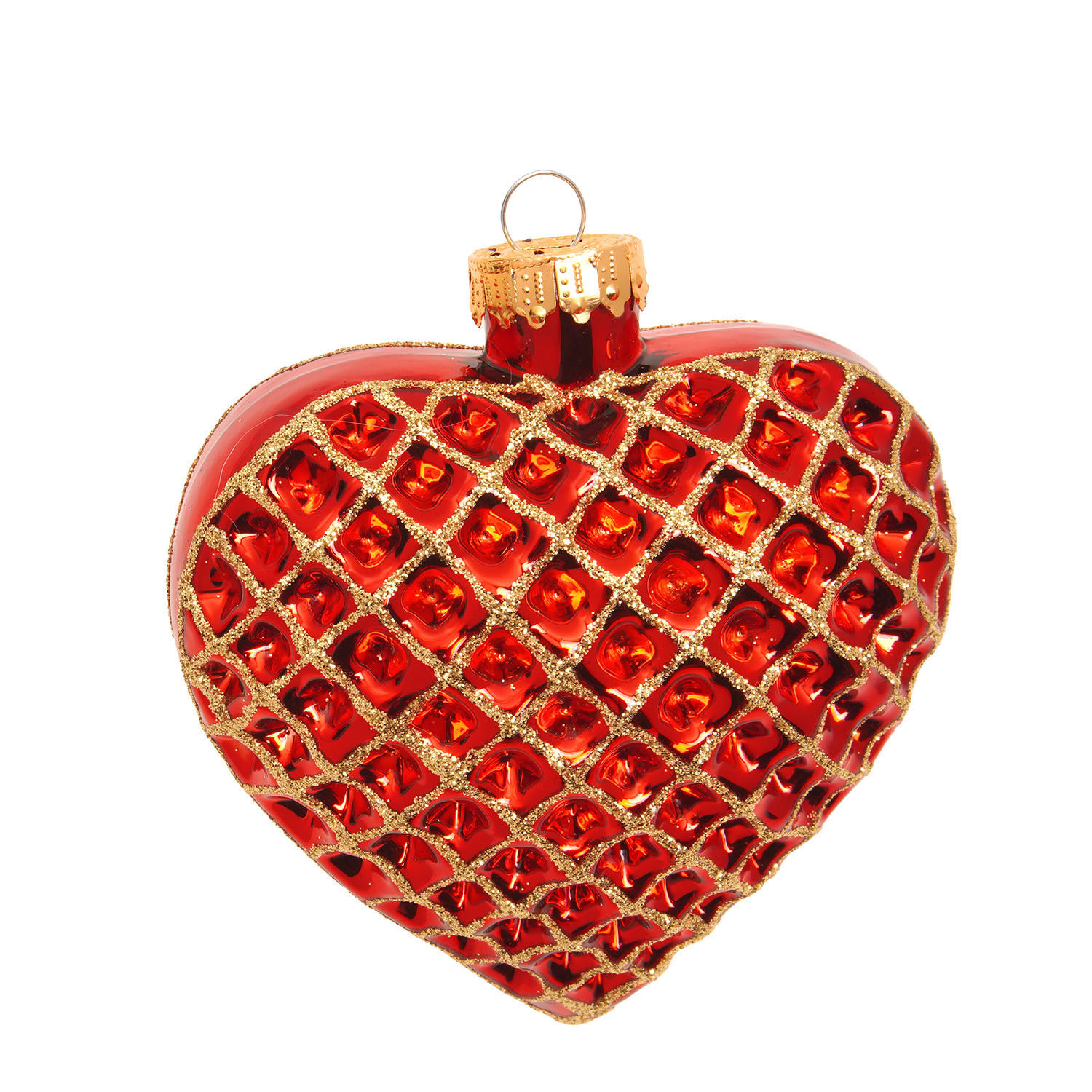 CHRISTBAUMSCHMUCK Waffelherz Rot 9cm (Glas / 1 Stk.) - Rot, Glas (9/9/5cm) - Krebs Glas Lauscha