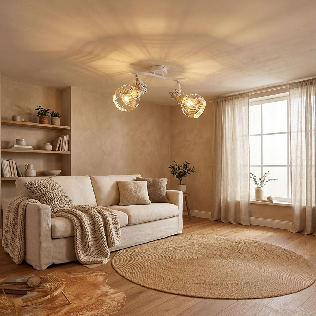 DECKENLEUCHTE BANA Metall Weiß - Weiß, Holz (29.6/23/19cm) - Globo Lighting