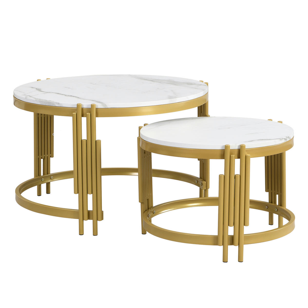 COUCHTISCH-SET 71,5/71,5/44 cm in Marmoroptik, nestbar mit goldenem Metallrahmen - Messingfarben, Holzwerkstoff (71.5/58/44cm) - Flora Grace