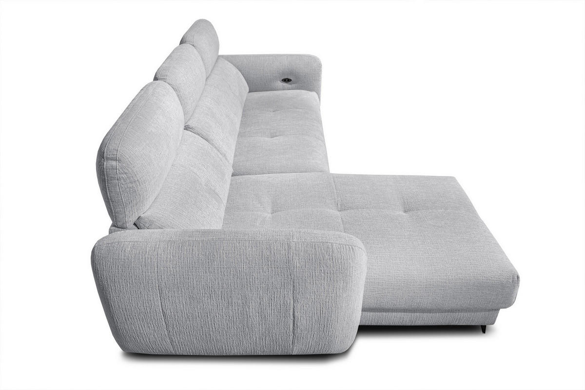 ECKSOFA SVEN 3-Sitzer, 1 Relax XL, verstellbare Kopfstützen, hellgrau - Hellgrau/Schwarz, Holzwerkstoff/Textil (256/163cm) - Courtois Laville
