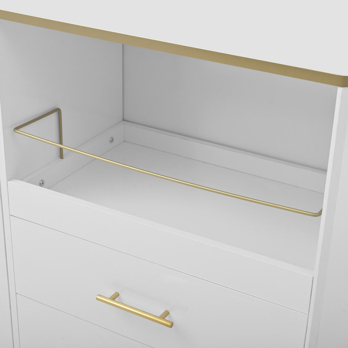 SIDEBOARD 2 Schubladen 2 Glastüren Weiß Goldakzente Stauraum - Weiß, Holzwerkstoff (38/90/140cm) - FLIEKS