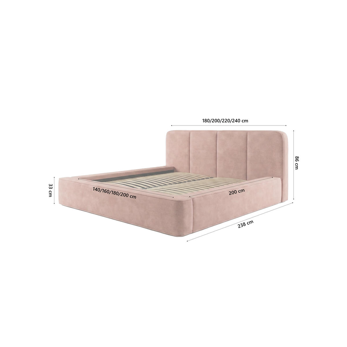 POLSTERBETT RANDELA 160x200 cm, Hellrosa - Pink, Textil (200/160cm) - Fedve