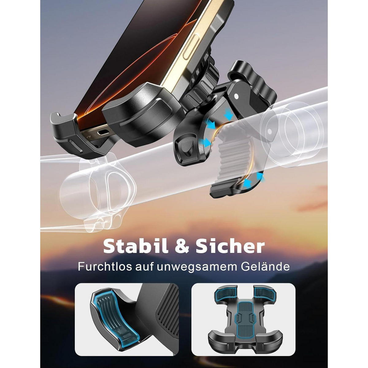 HANDYHALTERUNG Fahrrad 360° drehbar mit Doppel-Sicherheitsverschluss - Schwarz, Kunststoff (6/4/10cm)