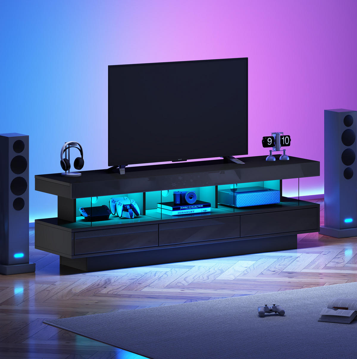 TV-ELEMENT mit LED 160 x 38 x 50,5 cm Schwarz Hochglanz - Schwarz, Holzwerkstoff (38/50.5/160cm) - Beauniv