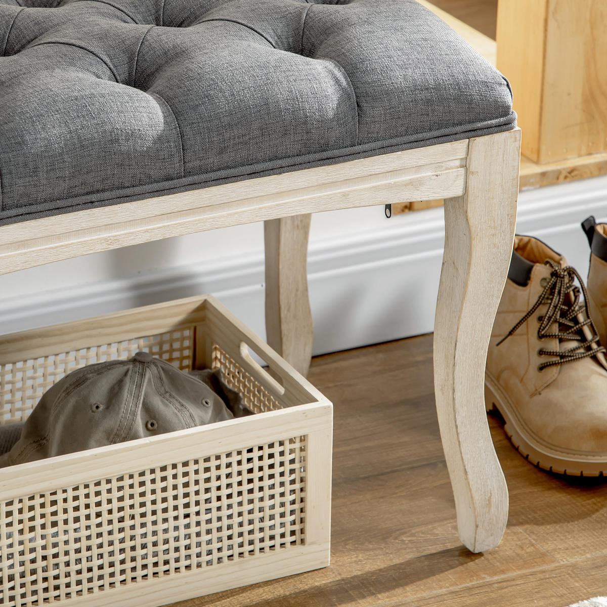 HOCKERBANK DE-12830 Knopfheftung, Leinenbezug Grau - Grau, Holzwerkstoff (101.6/121.92/279.4cm) - ComfortXL