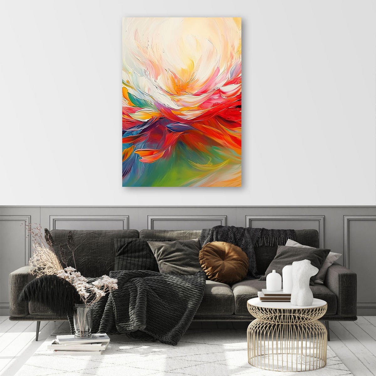 LEINWANDBILD Abstraktion des Farbausdrucks 80x120cm - Multicolor, Textil (80/120cm) - Feeby