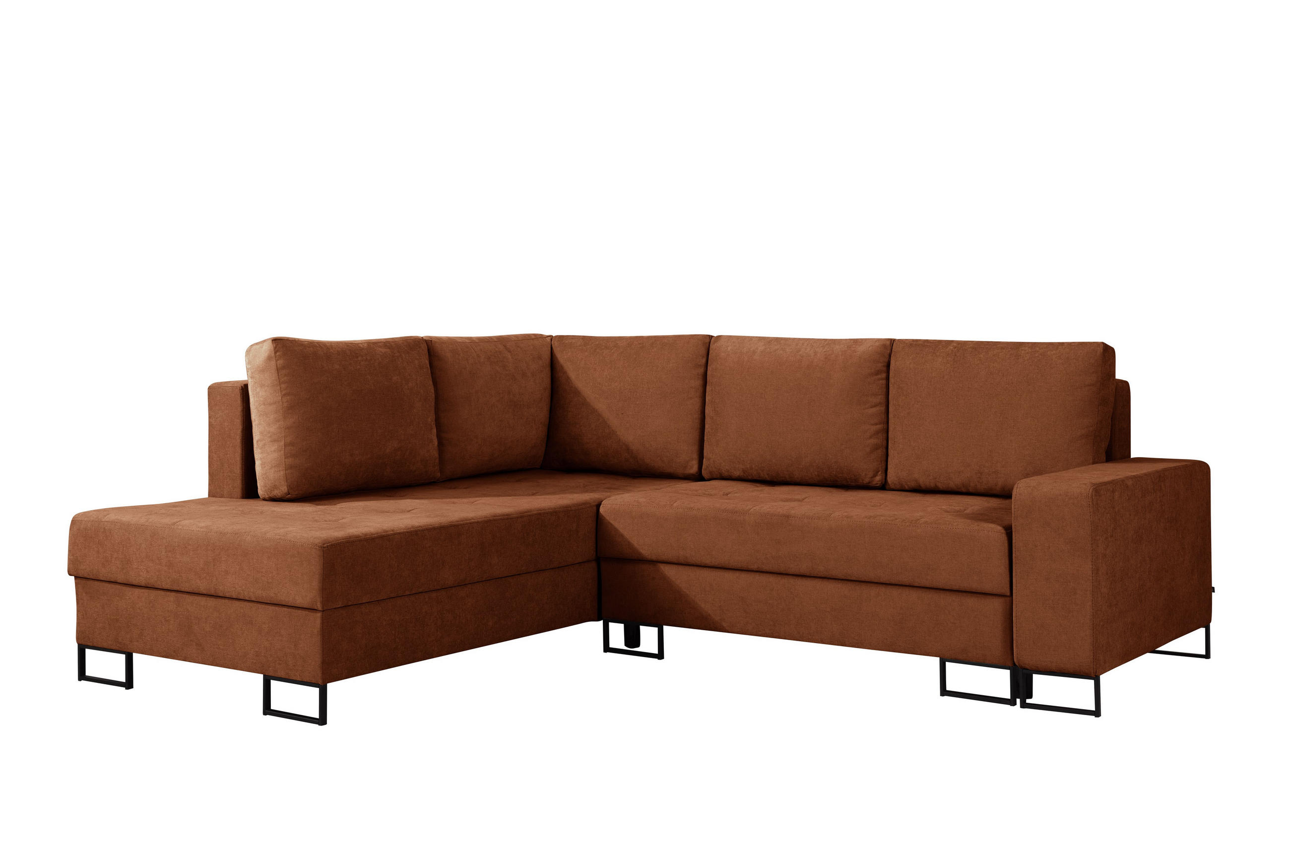 ECKSOFA mit Schlaffunktion Links Rostrot Chenille - 245x200 cm - Trevi - Terracotta/Schwarz, Holz/Holzwerkstoff (245/200cm) - Ravio