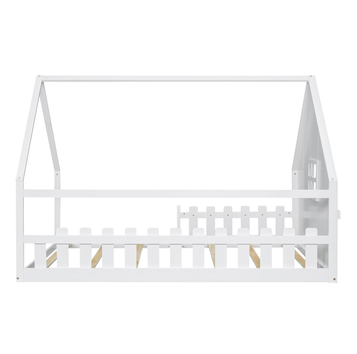 KINDERBETT 140/200 cm mit Hausrahmen und Geländer aus Kiefer und MDF, Weiß - Weiß, Holzwerkstoff (140/200cm) - Redom
