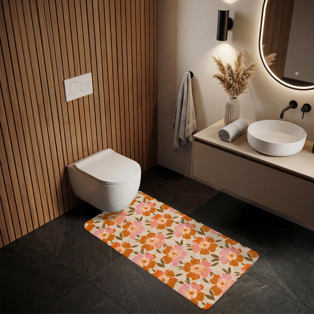 KÚPEĽŇOVÁ PREDLOŽKA Kvety - Motív - Retro 60x120 cm - viacfarebná, textil/plast (60/120cm) - OnlyWow