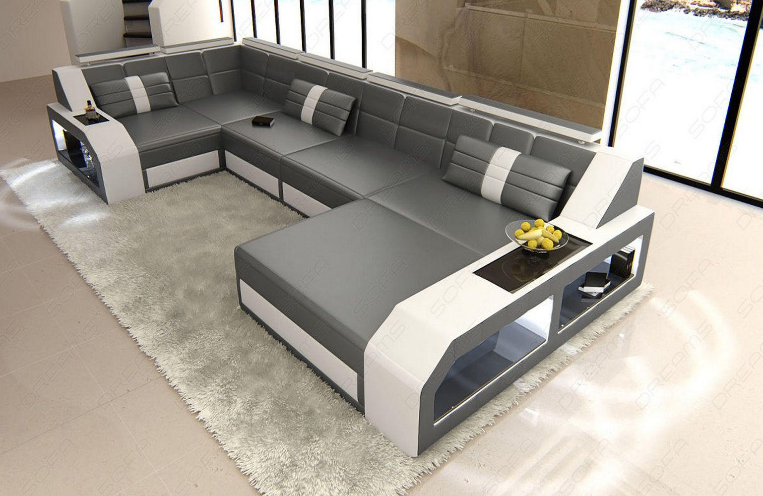 WOHNLANDSCHAFT Arezzo U - Grau, Leder (380/86/197cm) - Sofa Dreams