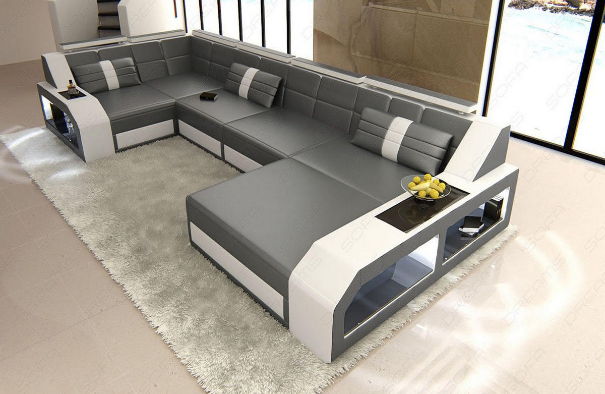 WOHNLANDSCHAFT Arezzo U - Grau, Leder (380/86/197cm) - Sofa Dreams