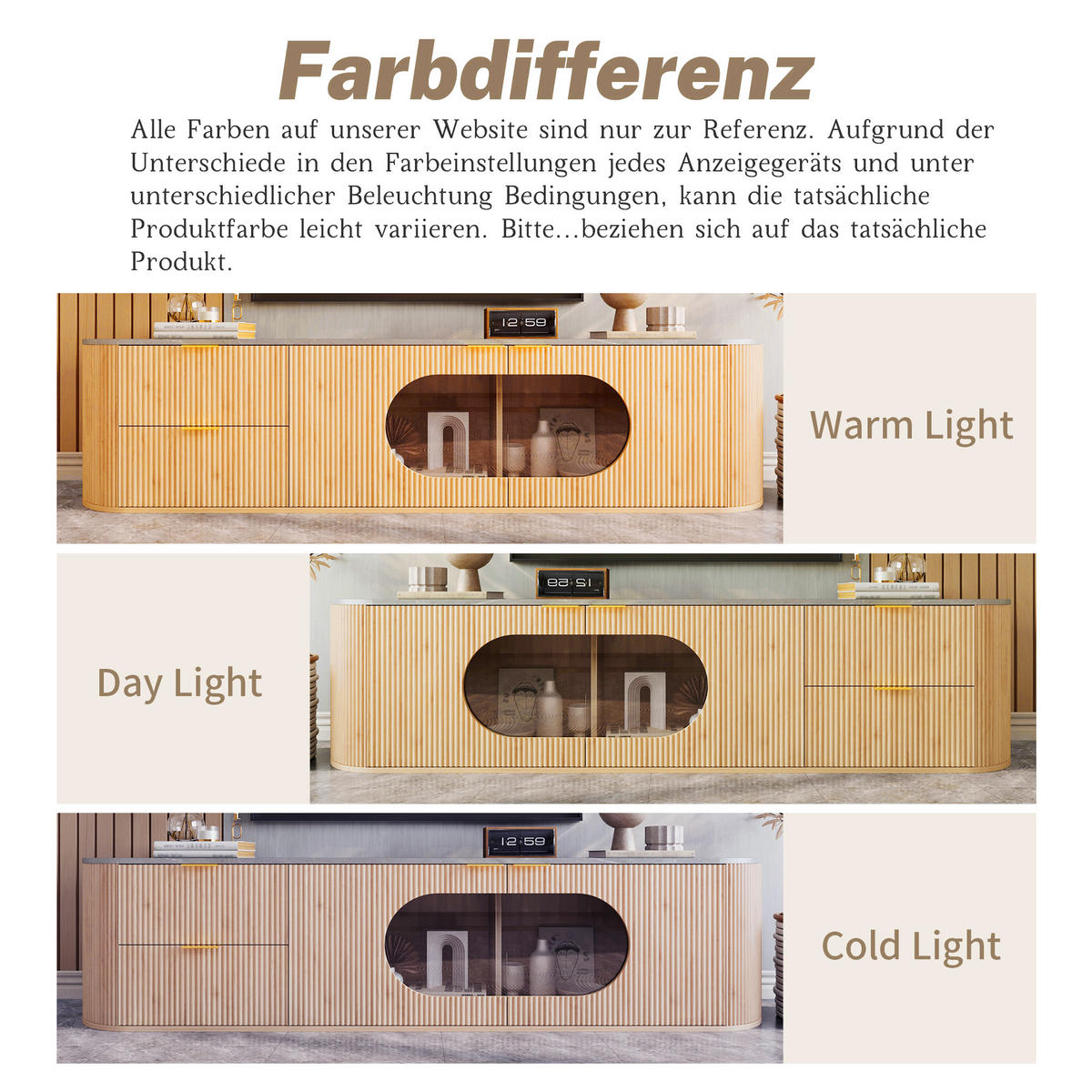 TV-SCHRANK Holzoptik 3D Streifen Glas Vitrine modern - Naturfarben, Holzwerkstoff (38/45.5/172cm) - FLIEKS