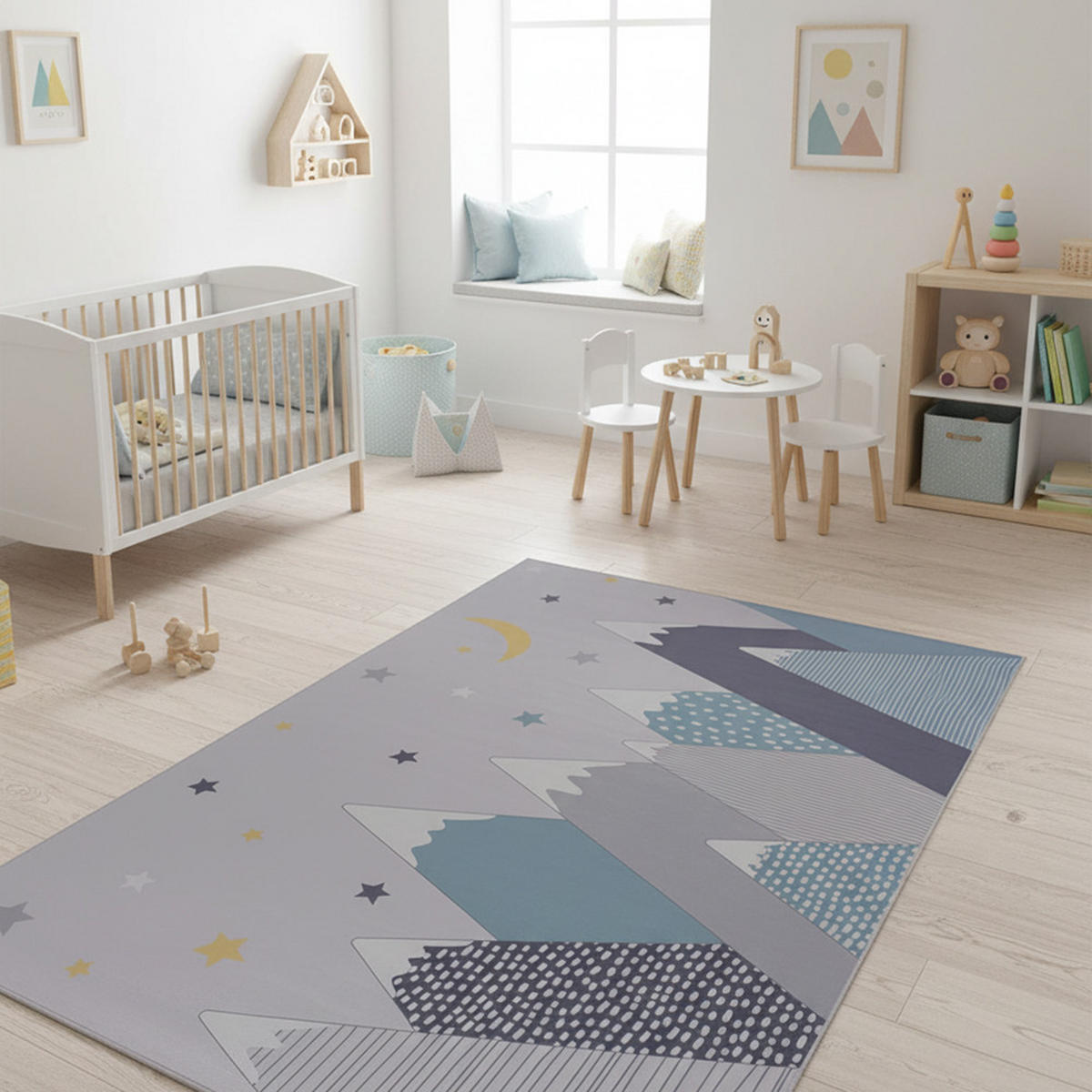 KINDERTEPPICH Bambini Picco Mazovia 120x160cm Blau Grau Berge Kurzflor - Blau, Textil (120/160cm) - Mazovia