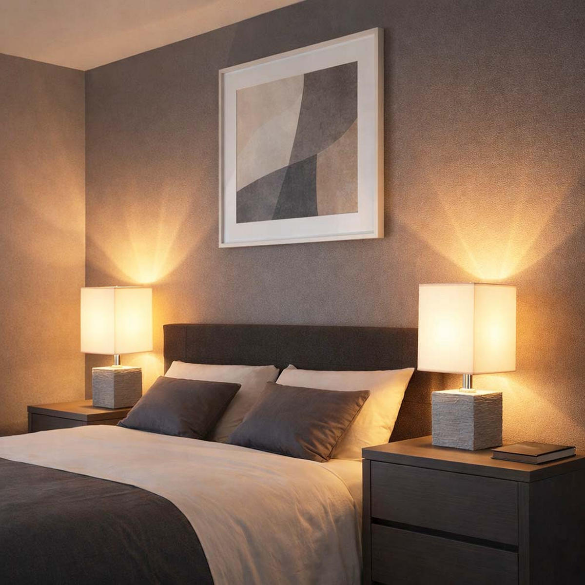 TISCHLEUCHTE GERI Keramik Grau 2er Set - Grau, Textil (13/11/29cm) - Globo Lighting