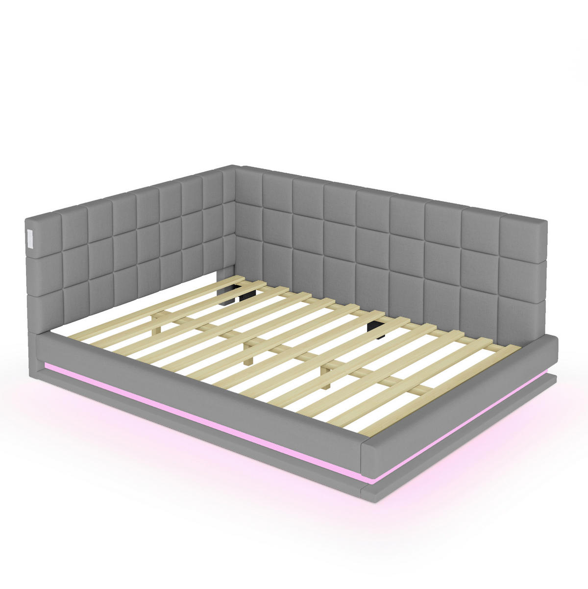 POLSTERBETT 140/200 cm grau aus Leinen mit LED und USB - Grau, Textil (140/200cm) - OKWISH